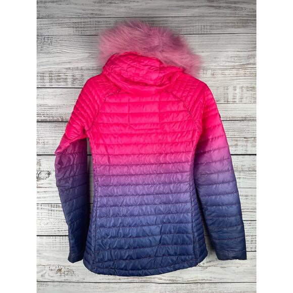 Superdry Power Fade Jacket Pink Purple Ombre Fur Lined Hood Size US 2 Ski Coat - Picture 3 of 15